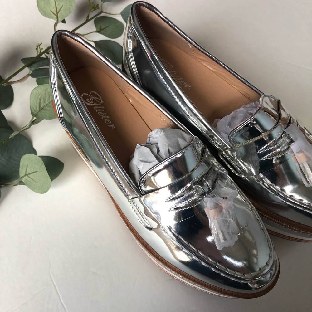 Glister Joy platform loafers silver metallic